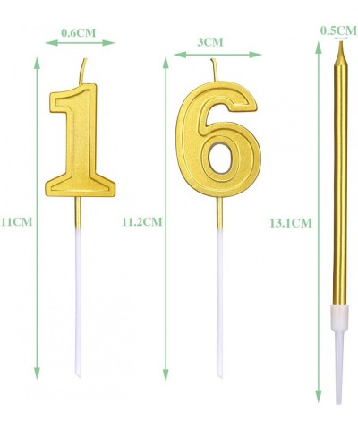 16th Birthday Candles Gold Cake Numeral Candles Glitter Cake Cupcake Topper Decoration and 6 Pieces Long Cake Candles for Com...