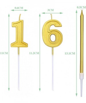 16th Birthday Candles Gold Cake Numeral Candles Glitter Cake Cupcake Topper Decoration and 6 Pieces Long Cake Candles for Com...