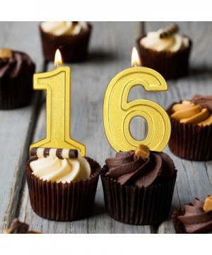 16th Birthday Candles Gold Cake Numeral Candles Glitter Cake Cupcake Topper Decoration and 6 Pieces Long Cake Candles for Com...