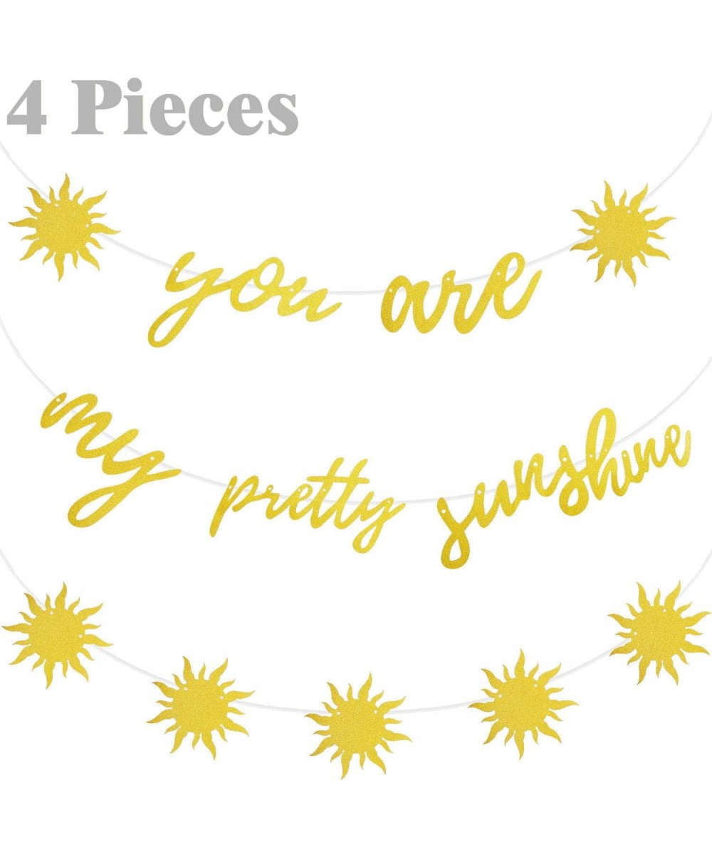 4 Pieces Sunshine Banner You Are My Pretty Sunshine Gold Glitter Sun Banner Garland for Baby Shower Kid Birthday Party Weddin...