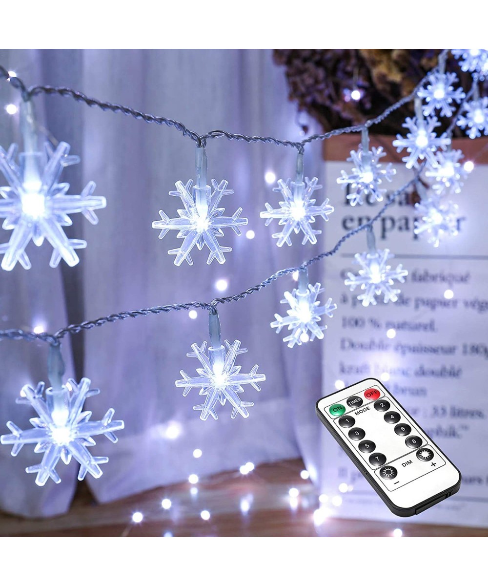 Snowflake Christmas Lights- 16.08ft 40 LED Christmas Lights with Remote- LED String Lights Battery Operated- 8 Modes Xmas Lig...