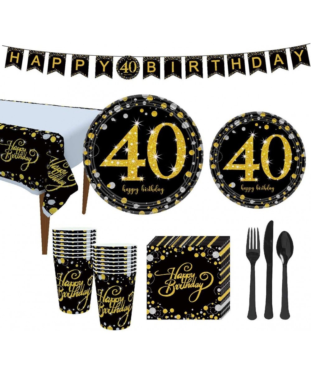 40th Birthday Party Decorations Kit- Tableware Set- Happy Birthday Banner- tablecloths- Plates- Cups- fork- Napkins - 114 Pie...