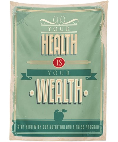Fitness Outdoor Tablecloth- Your Health is Your Wealth Vintage Poster Design Inspirational- Decorative Washable Picnic Table ...