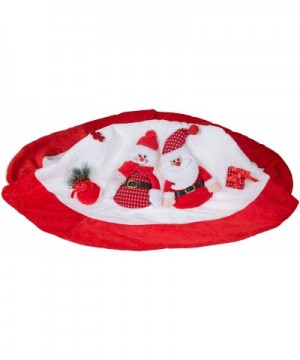 Red and White Christmas Tree Skirt Design with Santa and Snowman - Classic Holiday Decor - Catches Falling Needles Aids in Cl...