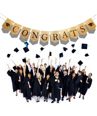 Congrats Banner Burlap Graduation Banner with Black Graduation Cap(Assembled) Class of 2020 Graduation Party Supplies Congrat...