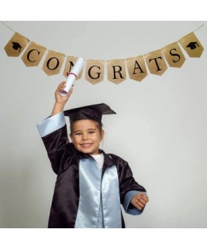 Congrats Banner Burlap Graduation Banner with Black Graduation Cap(Assembled) Class of 2020 Graduation Party Supplies Congrat...