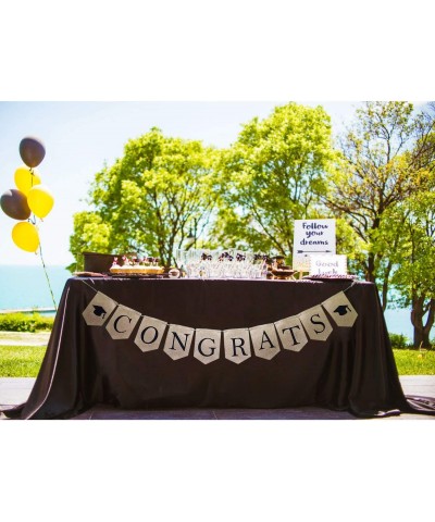 Congrats Banner Burlap Graduation Banner with Black Graduation Cap(Assembled) Class of 2020 Graduation Party Supplies Congrat...