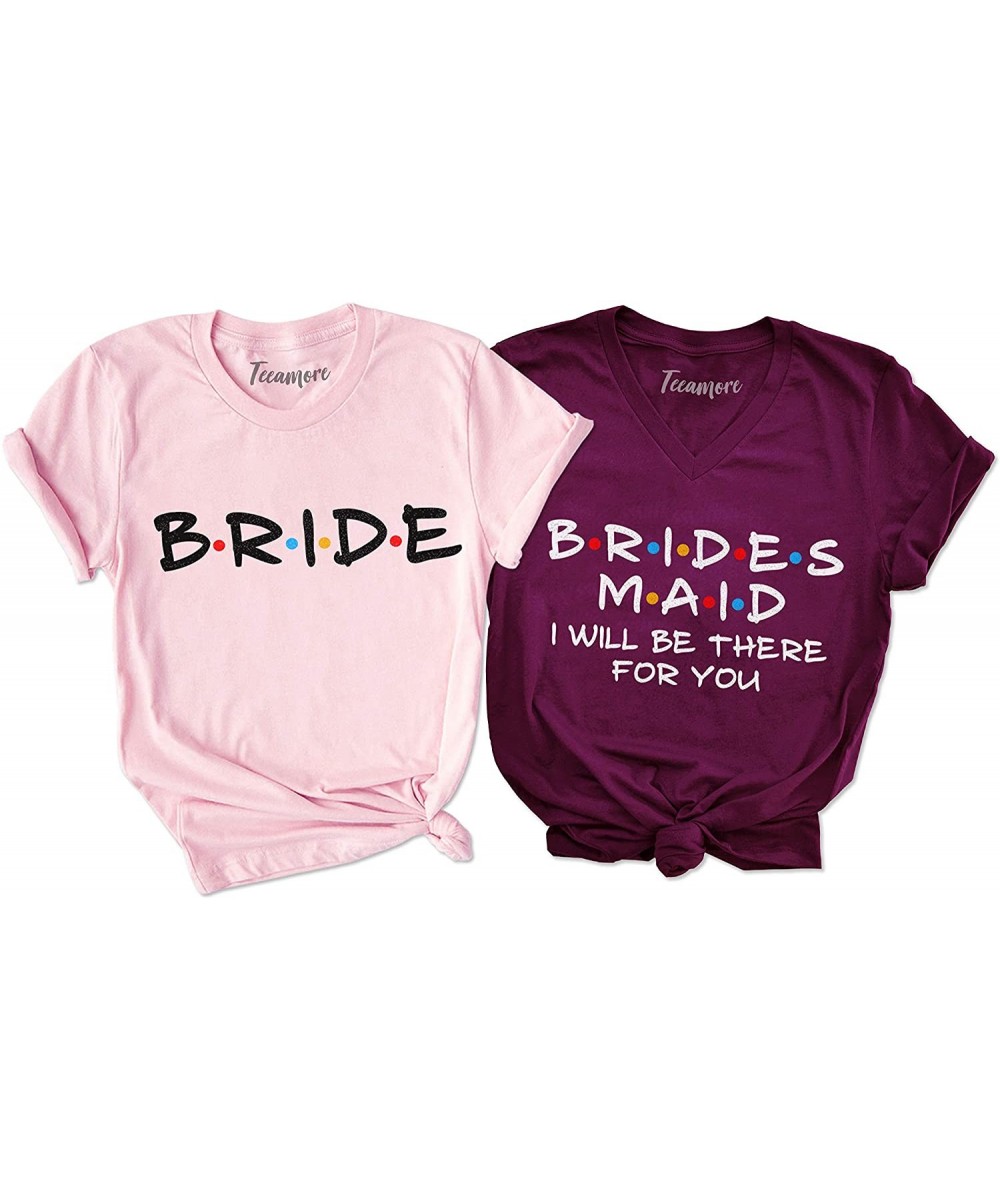 Bride Shirts Bachelorette Party Tee Bridesmaid Gifts Bridal Wedding Party Outfit - Womens V Neck - Raspberry - CV190OZ3GEK $2...