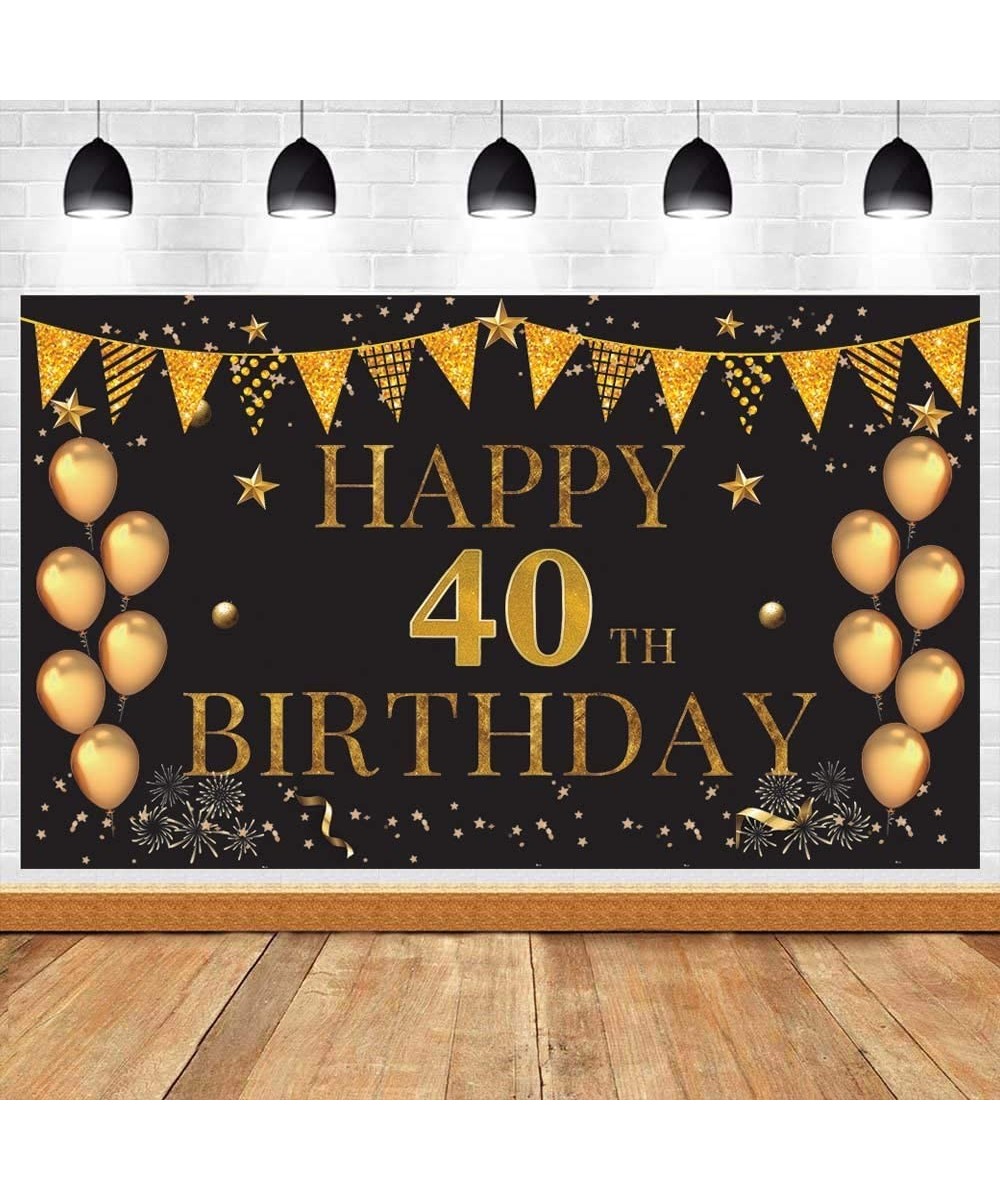 Happy 40th Birthday Black Gold Backdrop- Extra Large Fabric Black Gold Sign Poster for Happy 40th Birthday Backdrop Backgroun...