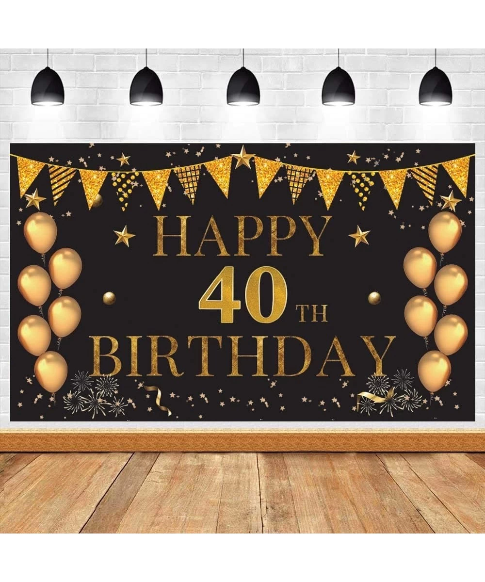 Happy 40th Birthday Black Gold Backdrop- Extra Large Fabric Black Gold Sign Poster for Happy 40th Birthday Backdrop Backgroun...