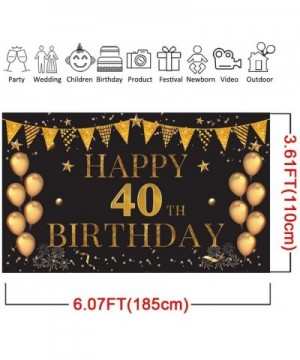 Happy 40th Birthday Black Gold Backdrop- Extra Large Fabric Black Gold Sign Poster for Happy 40th Birthday Backdrop Backgroun...