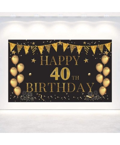 Happy 40th Birthday Black Gold Backdrop- Extra Large Fabric Black Gold Sign Poster for Happy 40th Birthday Backdrop Backgroun...