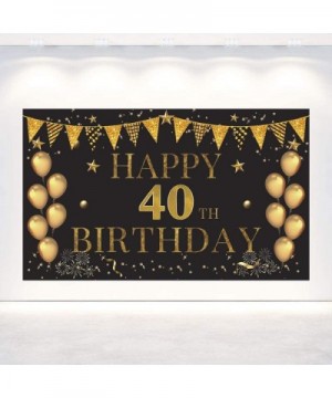 Happy 40th Birthday Black Gold Backdrop- Extra Large Fabric Black Gold Sign Poster for Happy 40th Birthday Backdrop Backgroun...