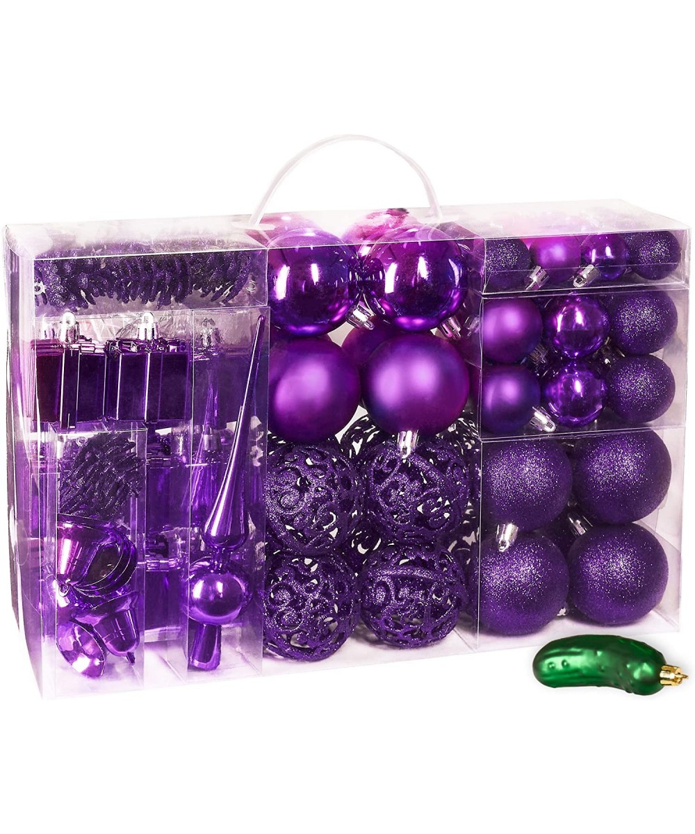 101 Pack Assorted Christmas Ball Ornaments - Shatterproof - with Green Pickle and Tree Topper - Designed in Germany - Purple ...