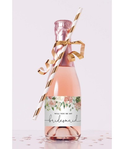 Peach Floral Bridesmaid Proposal Mini Champagne Bottle Labels - Set of 12 - C318OQU6CWL $11.91 Favors