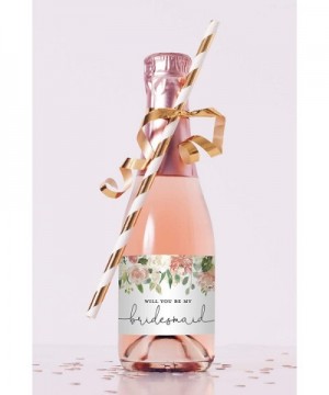 Peach Floral Bridesmaid Proposal Mini Champagne Bottle Labels - Set of 12 - C318OQU6CWL $11.91 Favors