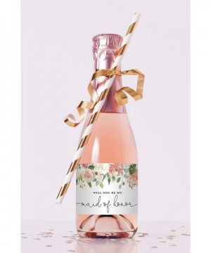 Peach Floral Bridesmaid Proposal Mini Champagne Bottle Labels - Set of 12 - C318OQU6CWL $11.91 Favors