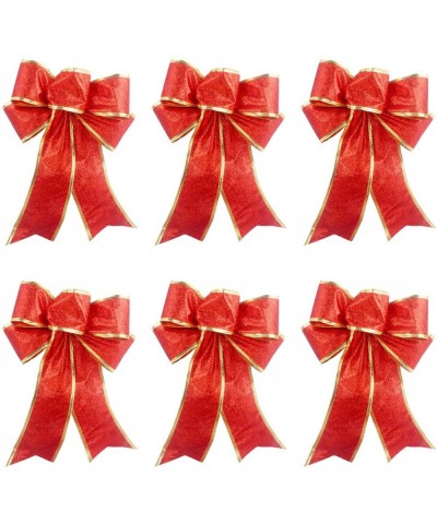 Red Glitter Christmas Ribbon Bow Tree Wreath Decorations Windows Gifts Hanging Ornaments- 6 pcs (Red) - Red - CG1944X0Z0R $7....