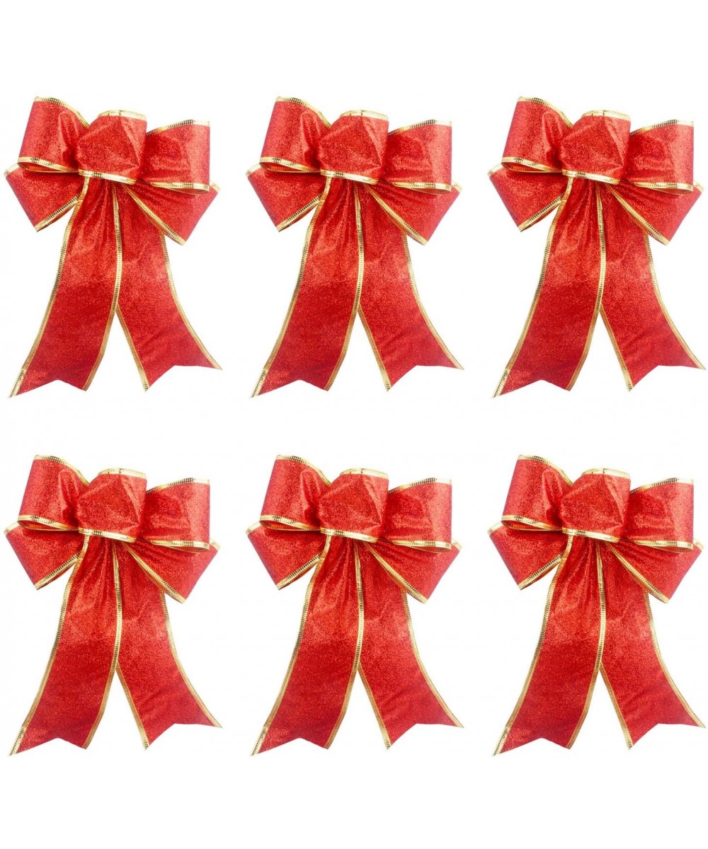 Red Glitter Christmas Ribbon Bow Tree Wreath Decorations Windows Gifts Hanging Ornaments- 6 pcs (Red) - Red - CG1944X0Z0R $7....
