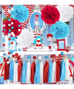 Dr Suess Party Deorations Cat in the Hat Party/Bridal Shower Decorations Turquoise White Red Tissue Pom Pom Circle Garland fo...