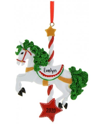 Personalized Carousel Horse Christmas Tree Ornament 2020 - Fairy Unicorn Fun Toy Candy Cane Pole Green Glitter Hair Star Fant...