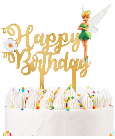 Gold Acrylic Tinkerbell Happy Birthday Cake Topper Fairy Theme Birthday Party Decoration Suppliers - CQ199X9GU7W $7.93 Cake &...