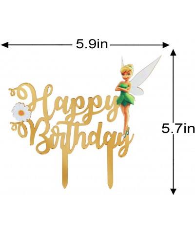 Gold Acrylic Tinkerbell Happy Birthday Cake Topper Fairy Theme Birthday Party Decoration Suppliers - CQ199X9GU7W $7.93 Cake &...