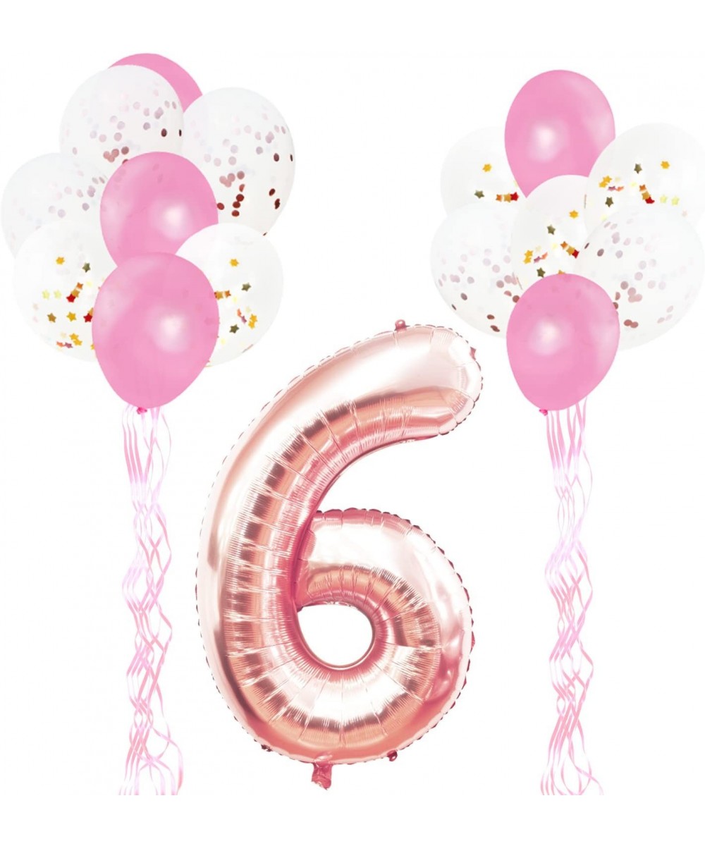 6TH/9TH Birthday Party Decorations Kit-Giant Rose Gold Number 6 or 9 Foil Balloon-Pink Ribbons- Latex Confetti Balloons- 18 P...