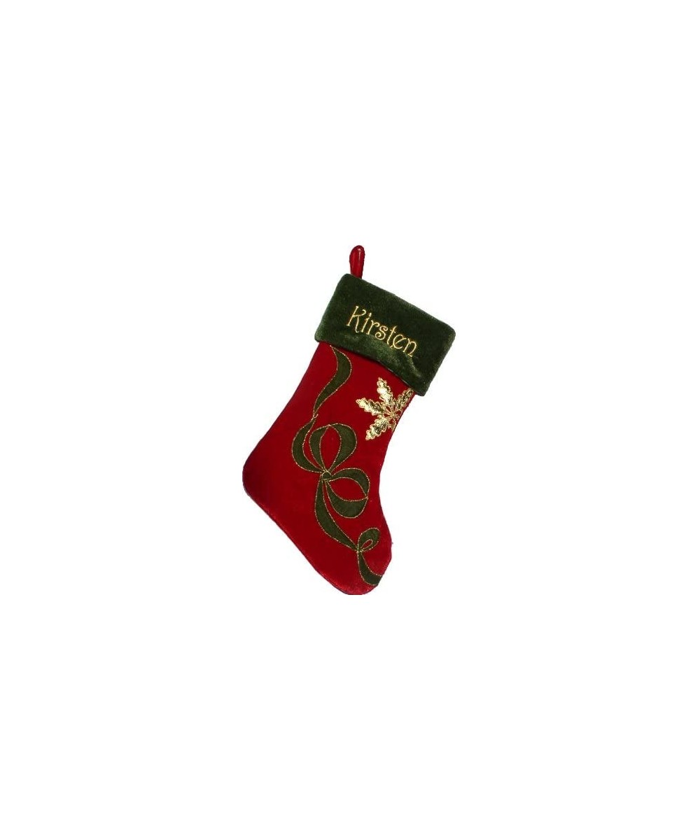 Velvet Red/Olive Cuff Ribbon Snowflake Custom Christmas Stockings Monogramed - CE11744P3X1 $34.30 Stockings & Holders