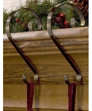 Stocking Scrolls Stocking Hanger- 2 Pack (Antique Brass) - CY115X9URVR $10.95 Stockings & Holders