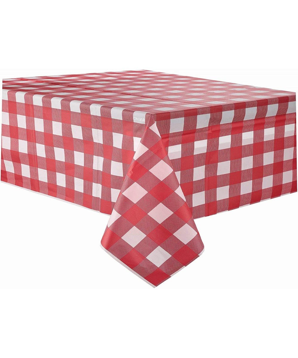 Red Gingham Checkered Plastic Tablecloth 6 Pack Disposable Table Covers 54 x 108 Inch Party Tablecovers Vinyl Buffalo Plaid T...