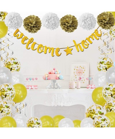 Welcome Home Banner Decorations- 38 Pcs- Gold- Welcome Home Sign- Swirl- Balloon- Great for Home Party Decorations- Family Pa...