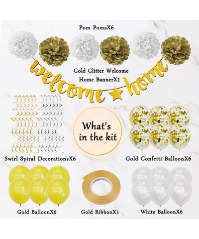 Welcome Home Banner Decorations- 38 Pcs- Gold- Welcome Home Sign- Swirl- Balloon- Great for Home Party Decorations- Family Pa...