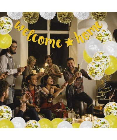 Welcome Home Banner Decorations- 38 Pcs- Gold- Welcome Home Sign- Swirl- Balloon- Great for Home Party Decorations- Family Pa...