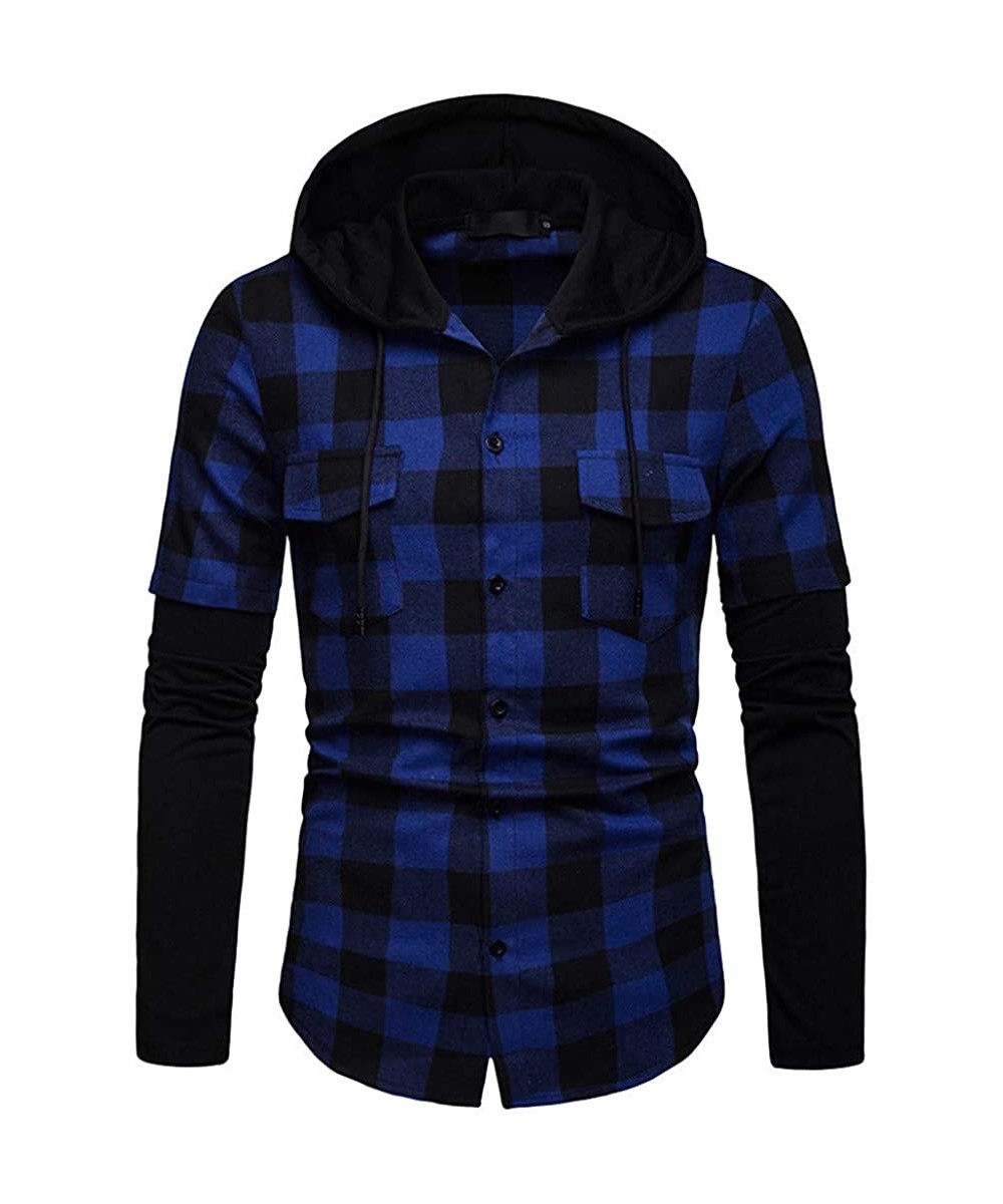 Men's Plaid Hooded Shirts Casual Long Sleeve Lightweight Shirt Jackets Button Up Relaxed Fit Hooded Quilted Shirt Jacket - Zz...