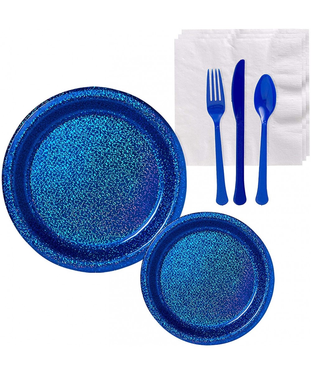 Prismatic Royal Blue Tableware Supplies for 16 Guests- Include Blue Plates- White Napkins- and Blue Utensils - Royal Blue - C...