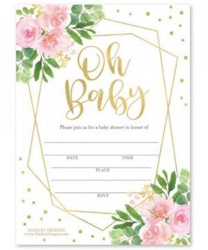 25 Oh Baby Floral Baby Shower Invitations- Sprinkle Invite For Girl- Coed Garden Gender Reveal Theme- Cute Geo Pink Watercolo...