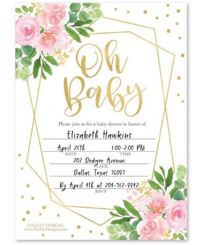 25 Oh Baby Floral Baby Shower Invitations- Sprinkle Invite For Girl- Coed Garden Gender Reveal Theme- Cute Geo Pink Watercolo...