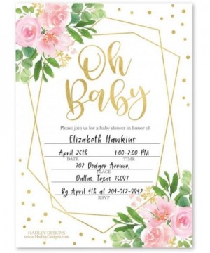 25 Oh Baby Floral Baby Shower Invitations- Sprinkle Invite For Girl- Coed Garden Gender Reveal Theme- Cute Geo Pink Watercolo...