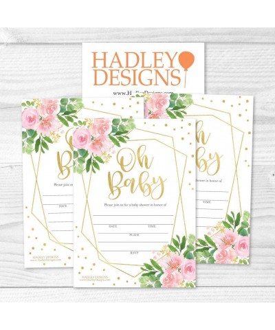 25 Oh Baby Floral Baby Shower Invitations- Sprinkle Invite For Girl- Coed Garden Gender Reveal Theme- Cute Geo Pink Watercolo...