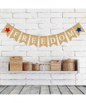 4th of July Independence Day Burlap Banner- Freedom Bunting Banners Garland Hanging Decor - CT18CWRKHIM $7.88 Banners & Garlands
