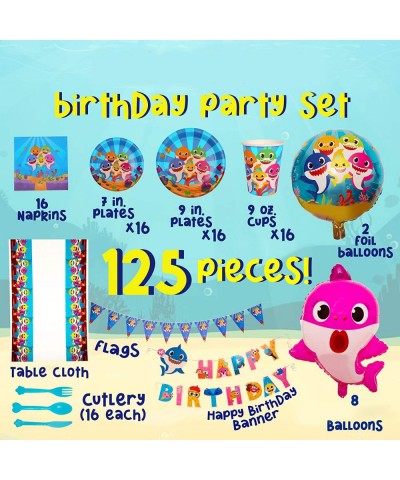 Baby Little Shark Party Supplies - 125Pc Birthday Decor Set - By - Decorations and Supplies Include Favors- Banner- Balloons-...