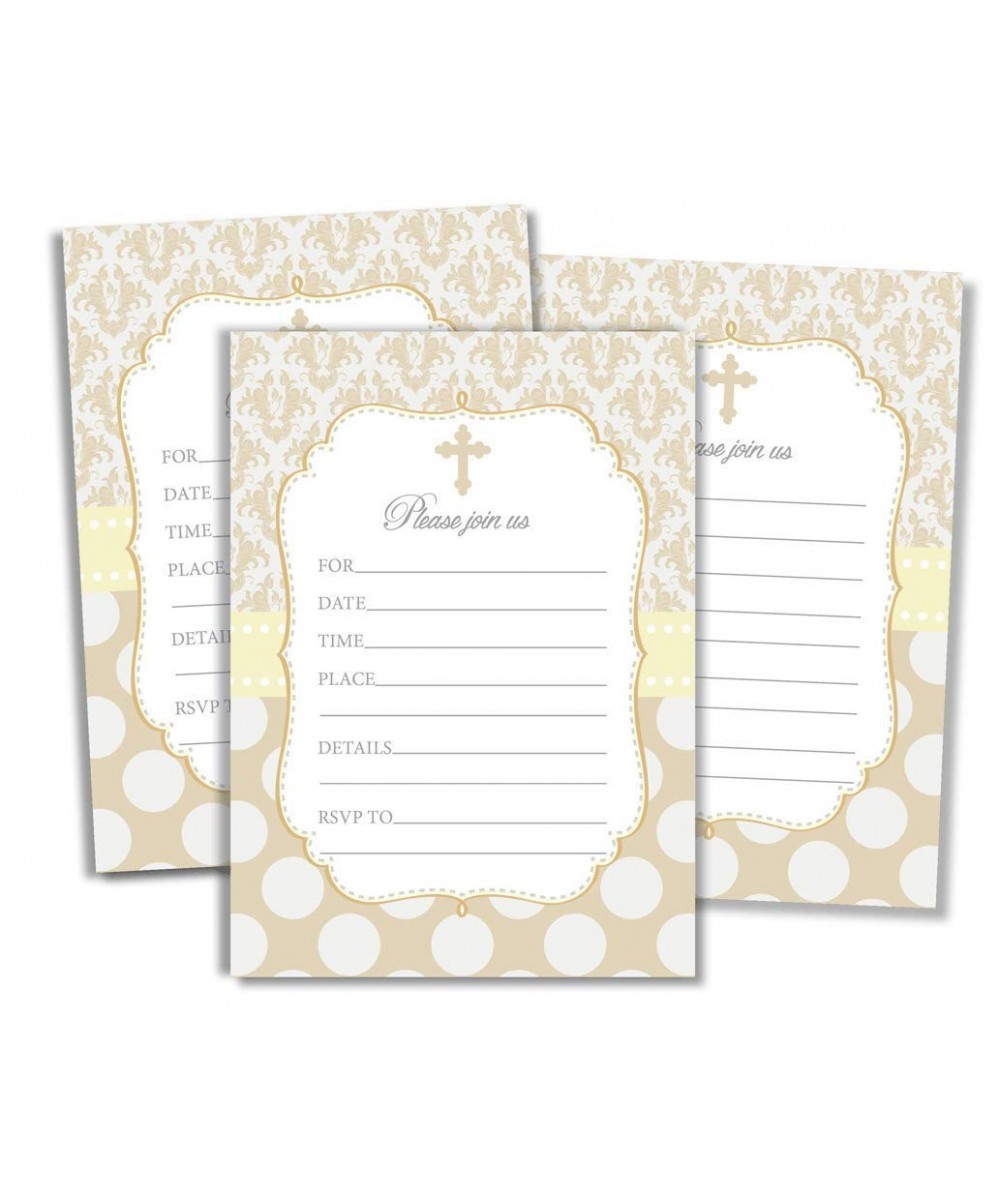 50 Cross Invitations and Envelopes - Gold Taupe (Large Size 5x7) - Religious Celebration Invites - Baptism - Christening - Fi...