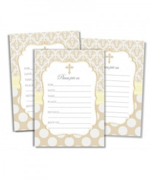 50 Cross Invitations and Envelopes - Gold Taupe (Large Size 5x7) - Religious Celebration Invites - Baptism - Christening - Fi...