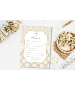 50 Cross Invitations and Envelopes - Gold Taupe (Large Size 5x7) - Religious Celebration Invites - Baptism - Christening - Fi...