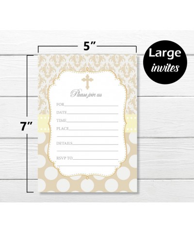 50 Cross Invitations and Envelopes - Gold Taupe (Large Size 5x7) - Religious Celebration Invites - Baptism - Christening - Fi...