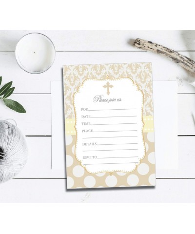 50 Cross Invitations and Envelopes - Gold Taupe (Large Size 5x7) - Religious Celebration Invites - Baptism - Christening - Fi...