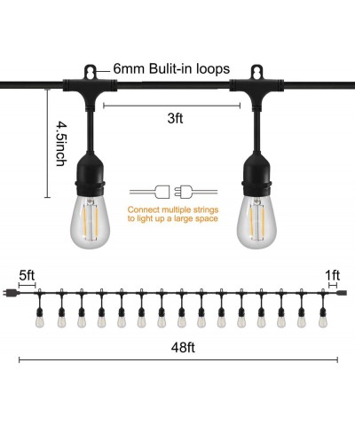 Outdoor String Lights Set 48FT LED Porch String Lights with 15 Waterproof Clear Glass Bulbs Outdoor & Indoor Light for Weddin...