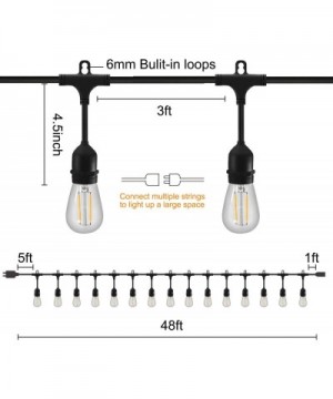 Outdoor String Lights Set 48FT LED Porch String Lights with 15 Waterproof Clear Glass Bulbs Outdoor & Indoor Light for Weddin...