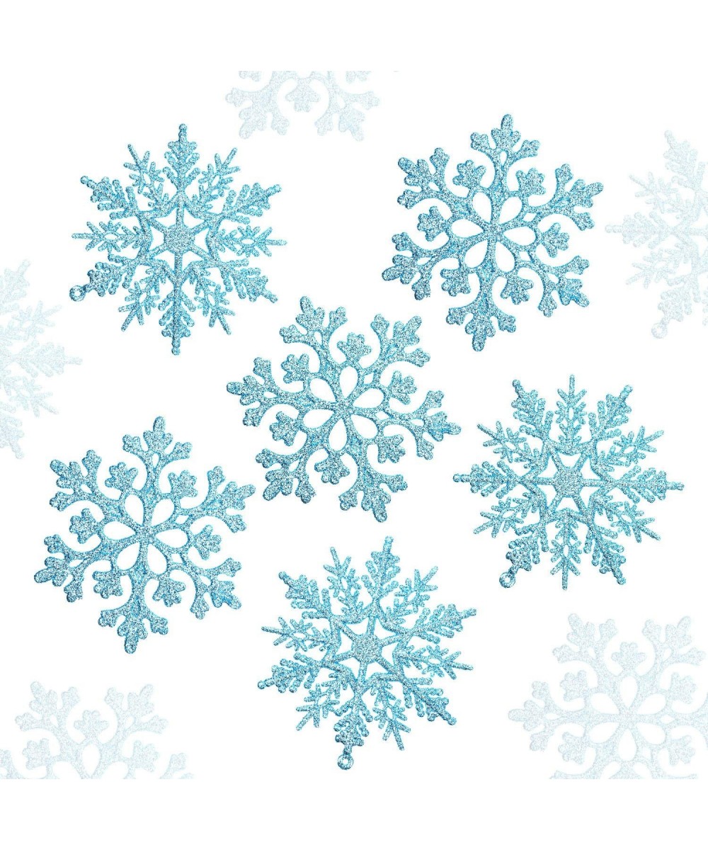 52 Pieces Christmas Glitter Snowflake Plastic Snowflake Ornaments Snowflake Hanging Decorations Christmas Tree Decorations fo...